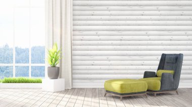 Modern parlak iç. 3D render