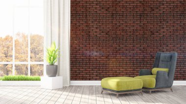 Modern parlak iç. 3D render