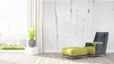 Modern parlak iç. 3D render