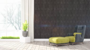 Modern parlak iç. 3D render