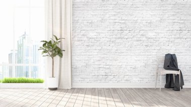 Modern parlak iç. 3D render