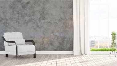 Modern parlak iç. 3D render