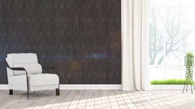 Modern parlak iç. 3D render