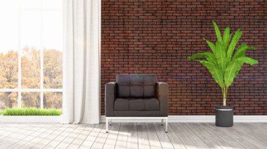 Modern parlak iç. 3D render