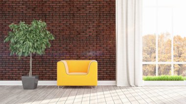 Modern parlak iç. 3D render