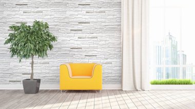 Modern parlak iç. 3D render