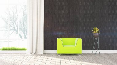 Modern parlak iç. 3D render