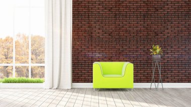 Modern parlak iç. 3D render