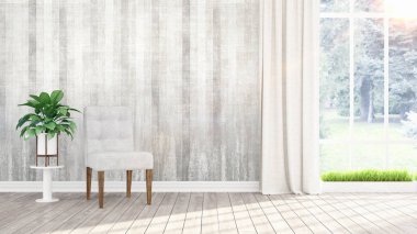 Modern parlak iç. 3D render