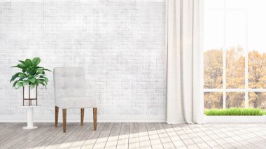 Modern parlak iç. 3D render