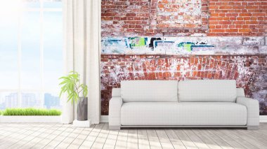 Modern parlak iç. 3D render