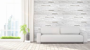 Modern parlak iç. 3D render