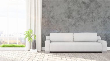 Modern parlak iç. 3D render