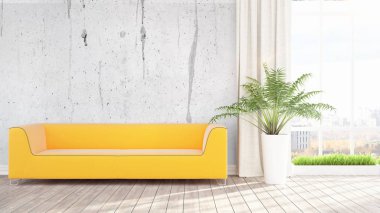 Modern parlak iç. 3D render