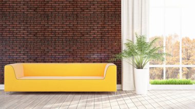 Modern parlak iç. 3D render