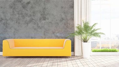 Modern parlak iç. 3D render