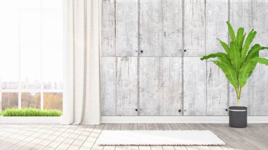 Modern parlak iç. 3D render