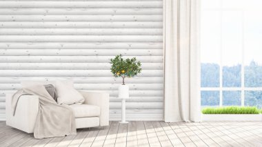 Modern parlak iç. 3D render