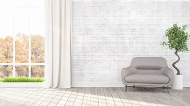 Modern parlak iç. 3D render