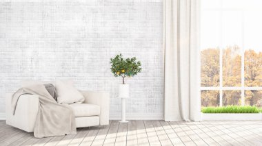 Modern parlak iç. 3D render