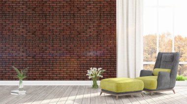 Modern parlak iç. 3D render