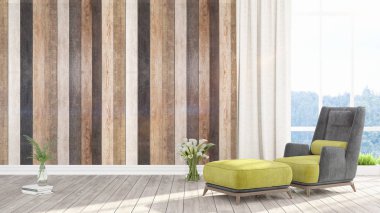 Modern parlak iç. 3D render