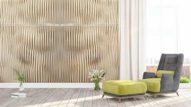 Modern parlak iç. 3D render