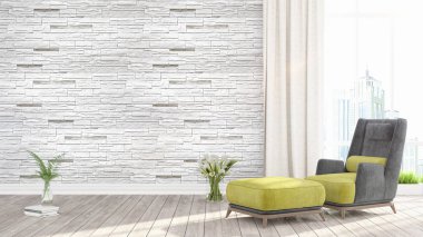 Modern parlak iç. 3D render