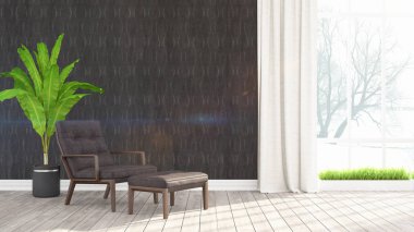 Modern parlak iç. 3D render