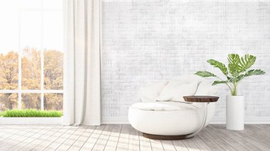 Modern parlak iç. 3D render