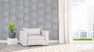 Modern parlak iç. 3D render