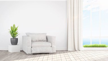Modern parlak iç. 3D render