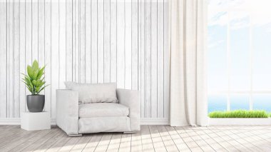 Modern parlak iç. 3D render