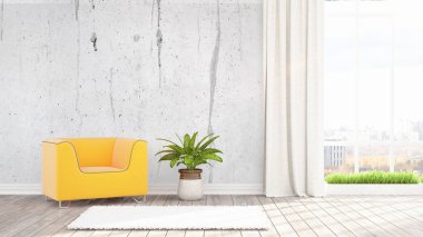 Modern parlak iç. 3D render