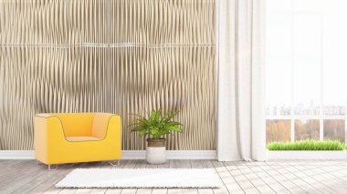 Modern parlak iç. 3D render