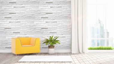 Modern parlak iç. 3D render