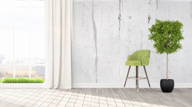 Modern parlak iç. 3D render