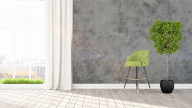 Modern parlak iç. 3D render