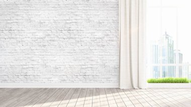 Modern parlak iç. 3D render