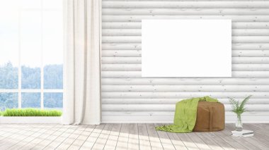 Boş çerçeve ile modern parlak iç. 3D render