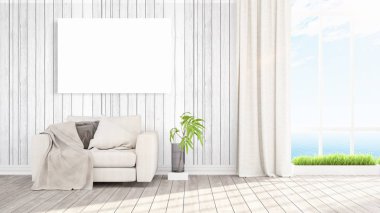 Boş çerçeve ile modern parlak iç. 3D render