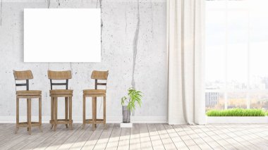 Boş çerçeve ile modern parlak iç. 3D render