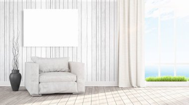Boş çerçeve ile modern parlak iç. 3D render