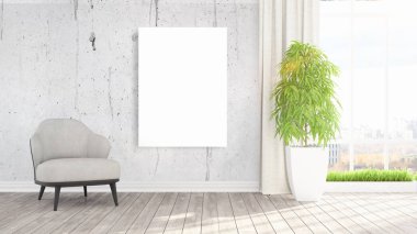 Boş çerçeve ile modern parlak iç. 3D render