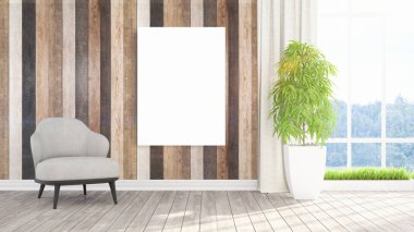 Boş çerçeve ile modern parlak iç. 3D render