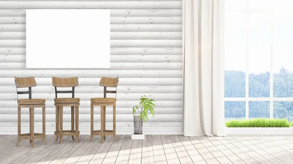 Modern bright interior with empty frame . 3D rendering — Stock Photo, Image