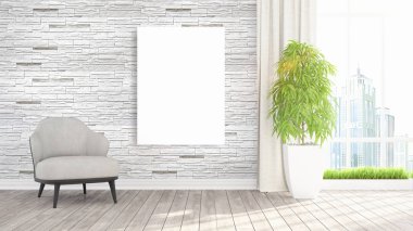 Boş çerçeve ile modern parlak iç. 3D render