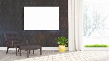 Boş çerçeve ile modern parlak iç. 3D render