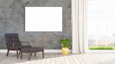 Boş çerçeve ile modern parlak iç. 3D render