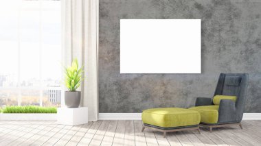 Boş çerçeve ile modern parlak iç. 3D render